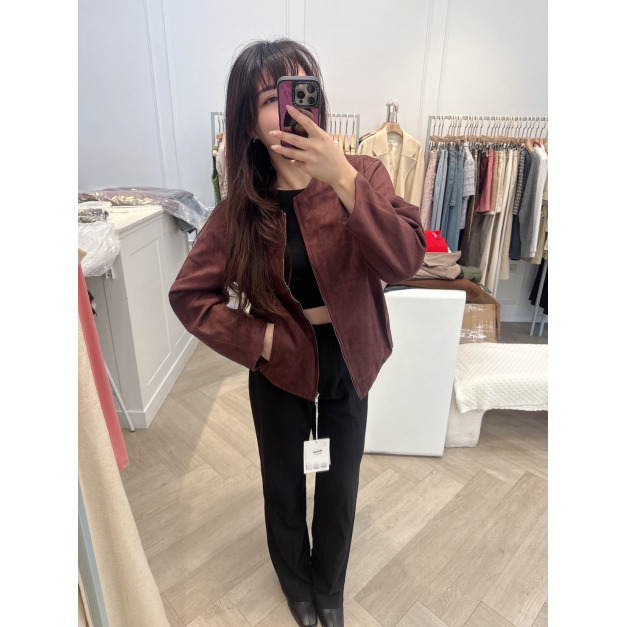 現貨實拍｜ 高級剪裁! 玫瑰霧色輕暖羊絨夾克外套