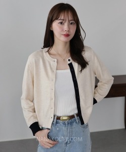 撞色細針織開襟小香感排扣外套 3色