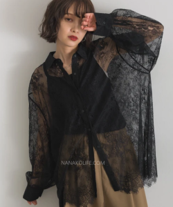 溫柔透膚蕾絲襯衫上衣 2色