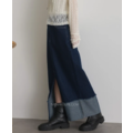 雙層反折下擺開衩牛仔長裙 4色_1