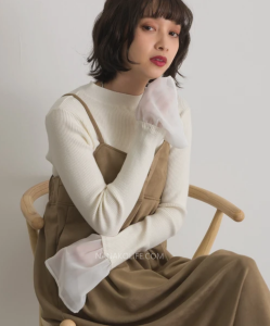 拼接雪紡袖針織上衣 3色