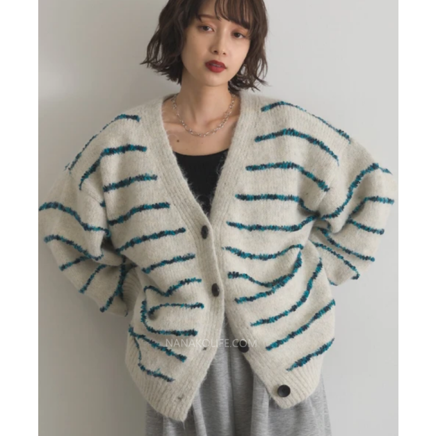 V領條紋針織開襟上衣 3色