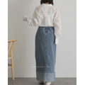 雙層反折下擺開衩牛仔長裙 4色_7