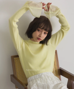 拼接雪紡袖針織上衣 3色