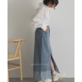 雙層反折下擺開衩牛仔長裙 4色_4