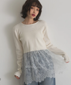 蕾絲拼接長袖針織上衣 2色