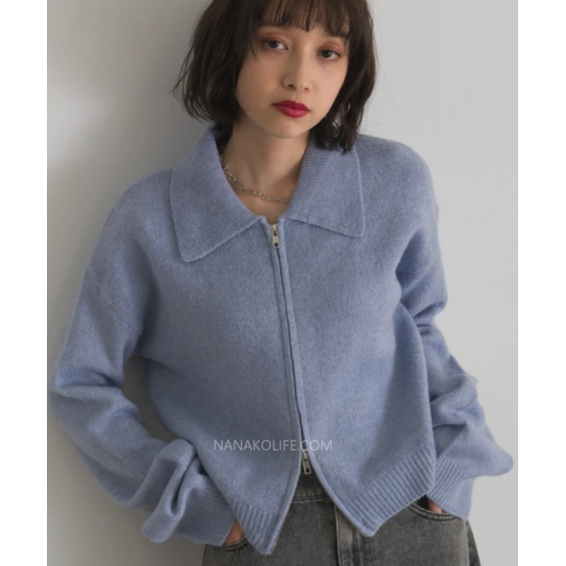 簡約翻領拉鍊針織上衣 4色