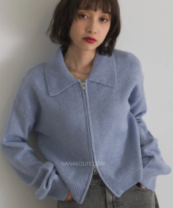 簡約翻領拉鍊針織上衣 4色