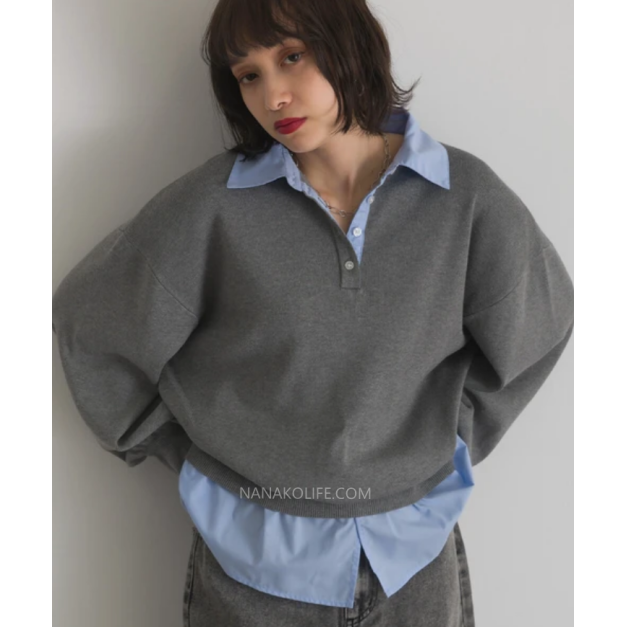 拼接襯衫感寬版針織上衣 6色