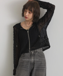 輕透感蕾絲連帽拉鍊外套 2色