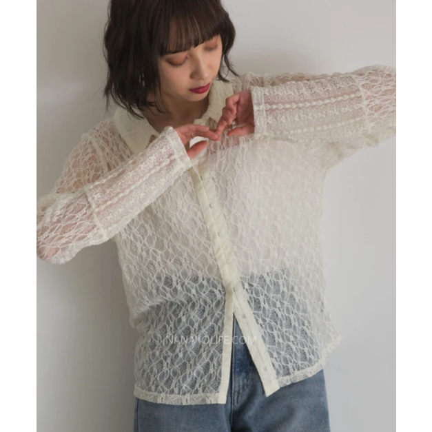 細緻蕾絲透膚襯衫上衣  2色