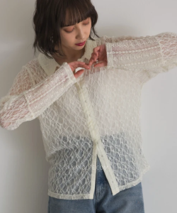 細緻蕾絲透膚襯衫上衣  2色