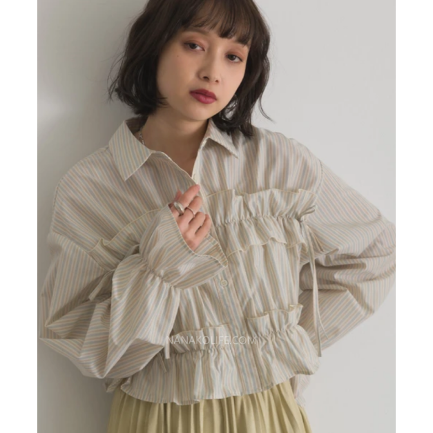 柔序抓皺條紋設計襯衫  4色