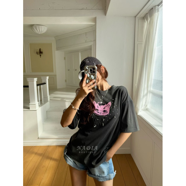 新品｜珍珠貓咪印花Tee♡