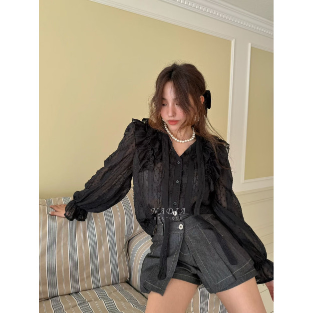 新品｜星光蕾絲點點輕紗襯衫 2色