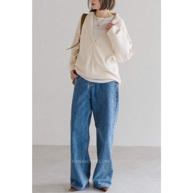 柔光V領寬袖針織上衣