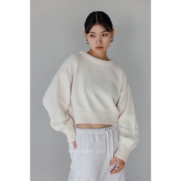 雲朵絨感微短寬袖針織上衣3色