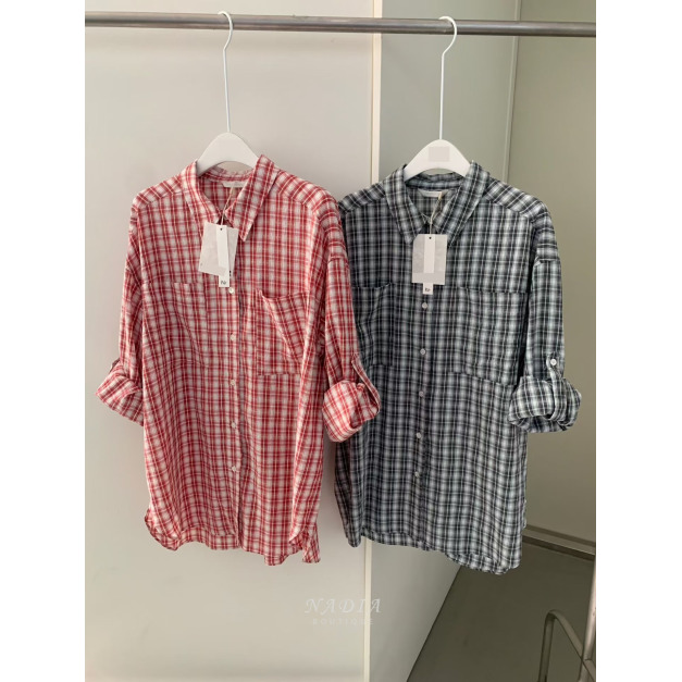 新品｜休閒顯瘦 法式格紋寬鬆襯衫 2色