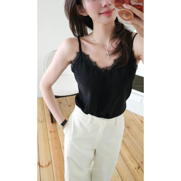 新品｜霧光蕾絲絲緞細肩背心 2色