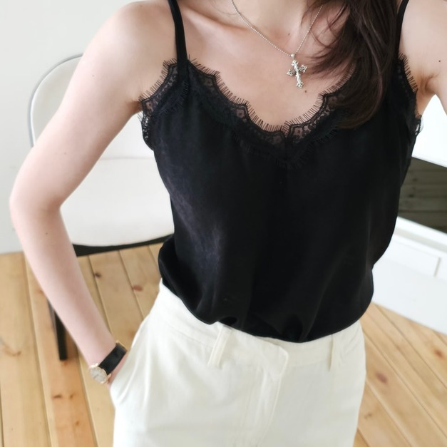 新品｜霧光蕾絲絲緞細肩背心 2色