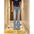 新品｜神級腿長！高腰復古微喇叭微水洗牛仔長褲