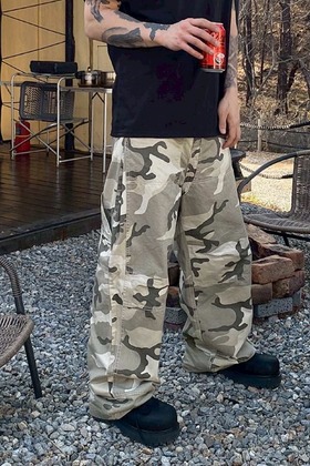 美式復古淺迷彩工裝褲