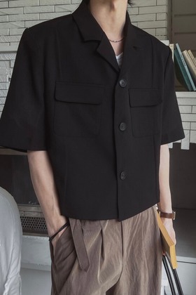 cropped boxy亞麻短寬肩西裝外套