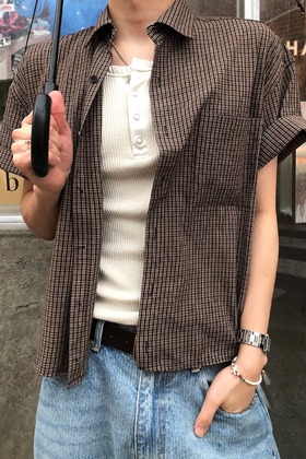 cropped boxy短寬小格紋襯衫