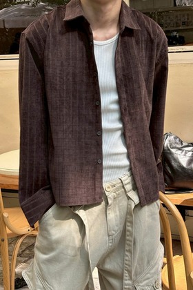 燈芯絨短款條紋襯衫