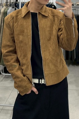 曠野麂皮絨切割線翻領夾克