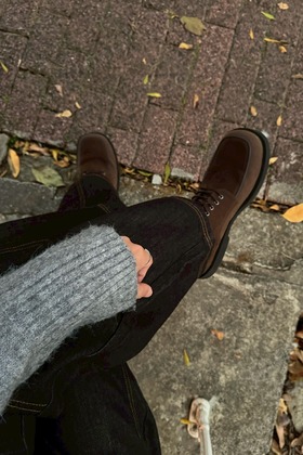 翻皮絨方頭厚底德比鞋