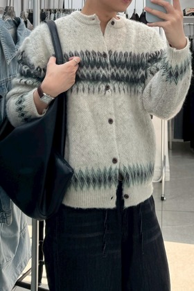 費爾島圓領針織毛衣外套