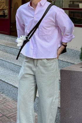 春日入場券 少年感 短寬條紋襯衫