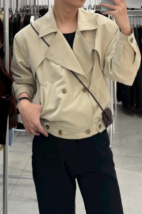 英倫紳士 雙排釦 剪裁短款風衣外套