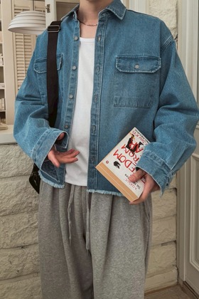 經典百搭 毛邊剪裁 短版牛仔襯衫