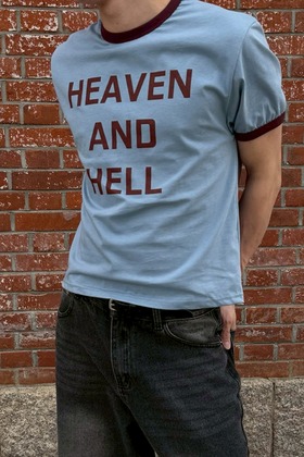 HEAVEN AND HELL 撞色拼色 短袖上衣