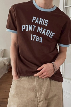 PARIS1789 撞色拼色 短版合身短袖上衣