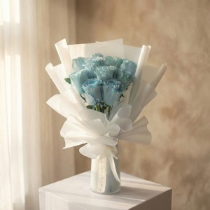 瓶內藏 - 夢幻碎冰藍玫瑰花束