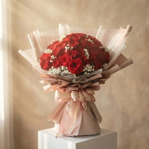 堅定不疑的信仰 - 紅玫瑰粉色包裝花束