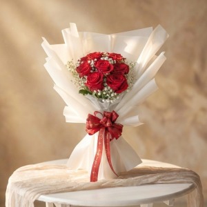 白衣天使 - 10朵紅玫瑰滿天星花束
