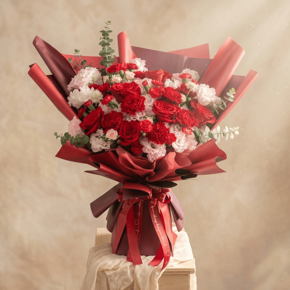 芳華盛宴(紅) - 經典深紅玫瑰康乃馨大花束