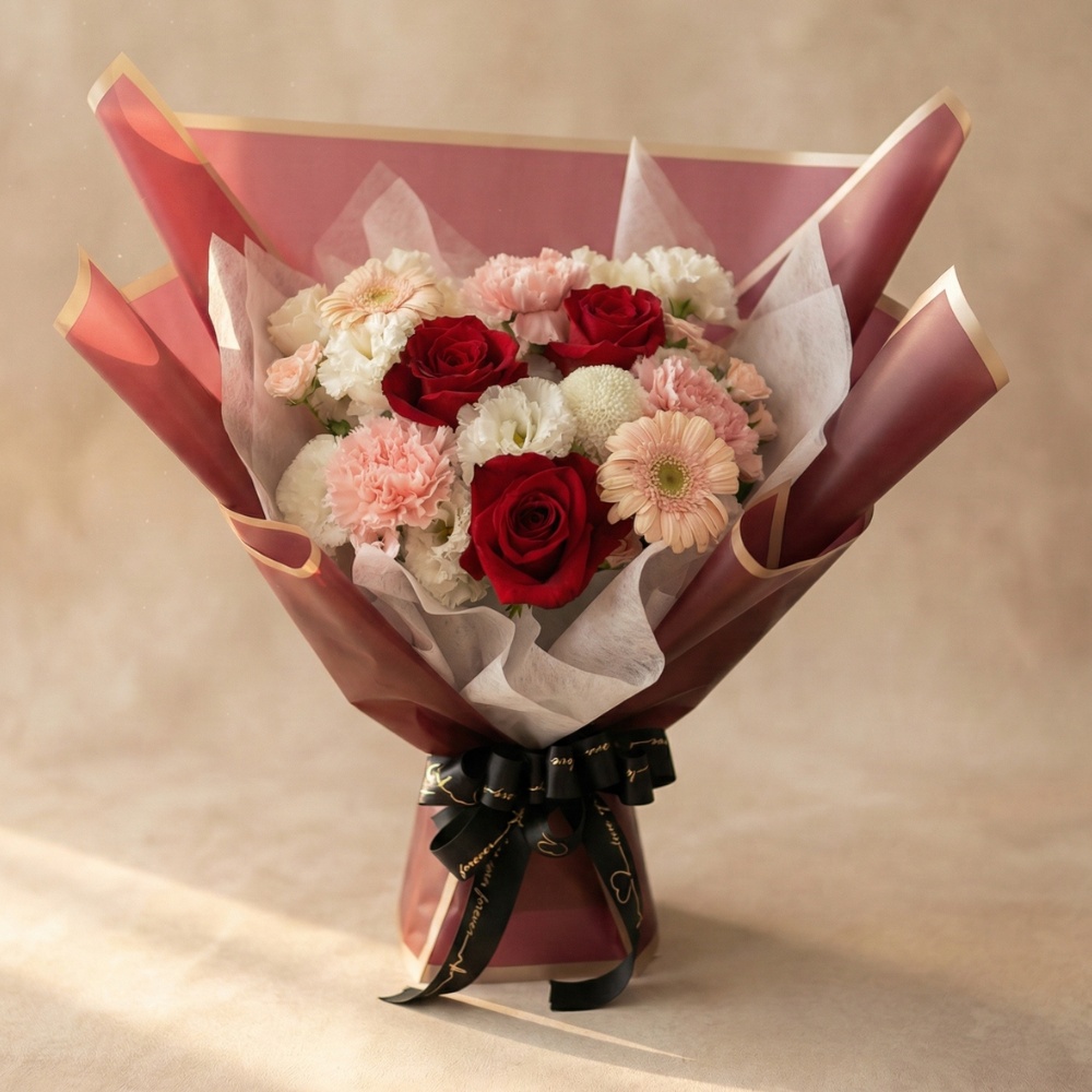 紅月盟約 - 玫瑰太陽花綜合花束