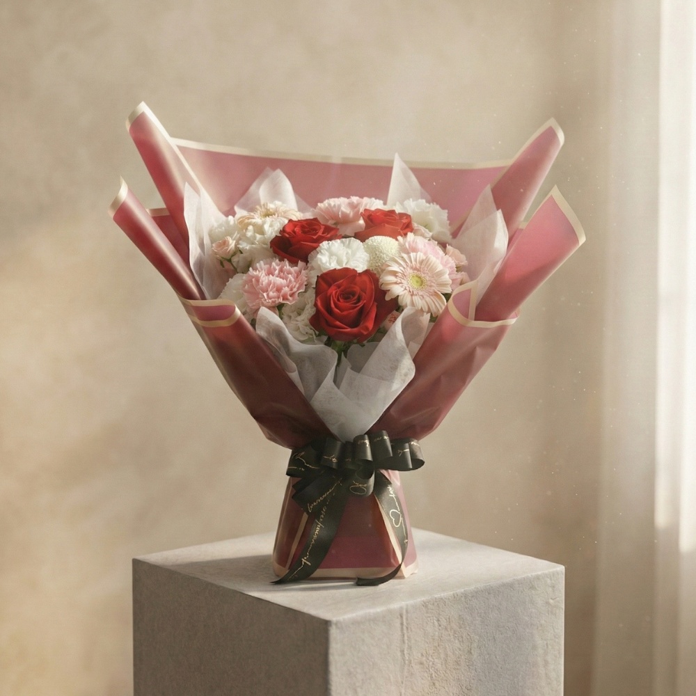 紅月盟約 - 玫瑰太陽花綜合花束