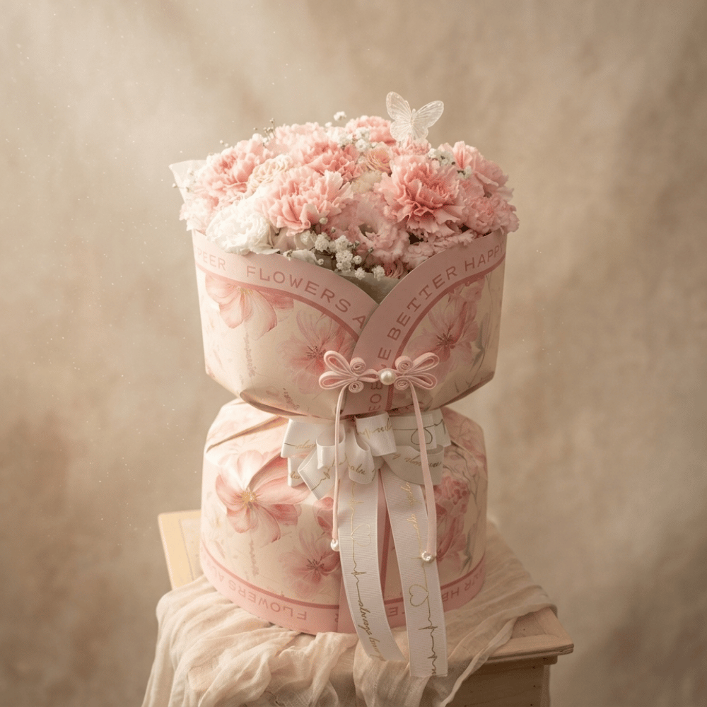 馨意綻放(粉) - 奢華粉色康乃馨硬殼花束