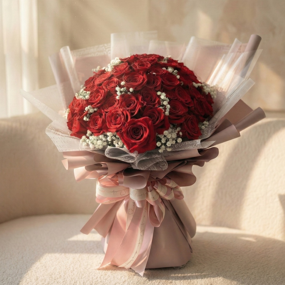 堅定不疑的信仰 - 紅玫瑰粉色包裝花束