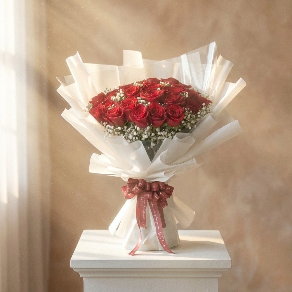 熾天使 - 30朵紅玫瑰滿天星花束