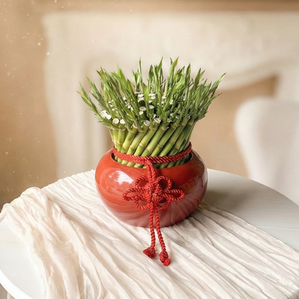 圓滿 - 喜氣紅圓盆開運竹