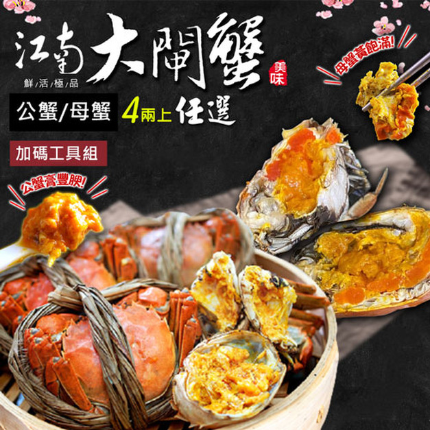 ★預購★ (公母任選)4兩上大閘蟹 3～9隻組/贈工具組/江南大閘蟹-含運