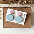 皮革耳環│耳針式│大圓2號作品│櫻花粉配薄荷綠｜Leather Earring