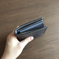 植鞣革短夾｜5卡片層｜零錢袋│灰藍_3